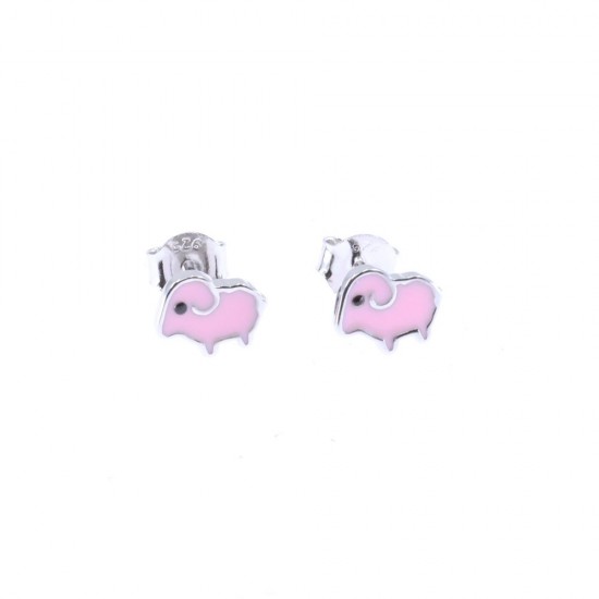 Children's silver earrings lamb in pink enamel, Senza, 2397.