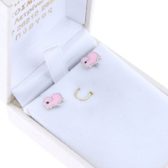 Children's silver earrings lamb in pink enamel, Senza, 2397.