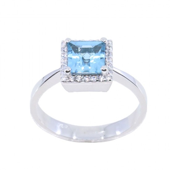 Δαχτυλίδι ροζέτα 14 Κ λευκός χρυσός με blue topaz και zircon, 2399.