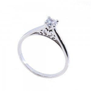 14K white gold single stone ring with vintage details and zircon, 2403.