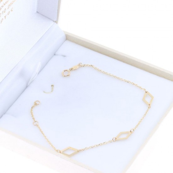 Hand chain thin 14K yellow gold with rhombus pattern, 2432.