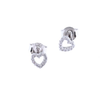 Earrings silver Prince Silvero heart pierced with zircon, 1TA-SC047-1.