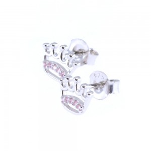 Silver Prince Silvero crown earrings with pink stones, 2ZK-SC071-1P.