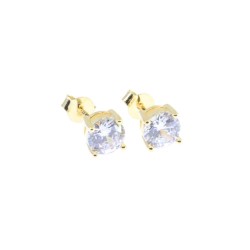 Silver earrings Prince Silvero gold-plated single stone with zircon 6mm, 9A-SC100-3.