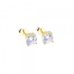 Silver earrings Prince Silvero gold-plated single stone with zircon 6mm, 9A-SC100-3.