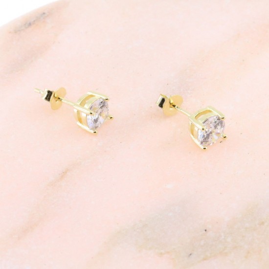 Silver earrings Prince Silvero gold-plated single stone with zircon 6mm, 9A-SC100-3.