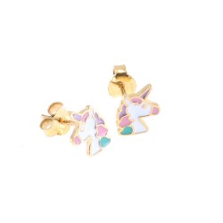 Children's unicorn earrings, silver gold plated with enamel, 2468.