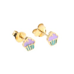 Children's cupcake earrings, silver gold plated plated with enamel, 2467.