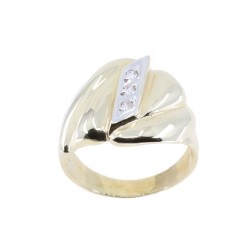 14K yellow gold ring in wide design with ripples and zircon, 2478.