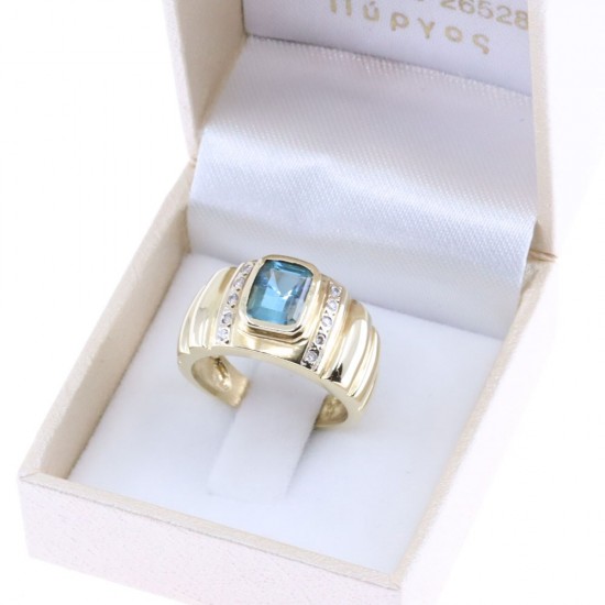 Δαχτυλίδι 14 Κ κίτρινος χρυσός με blue topaz και zircon, 2484.