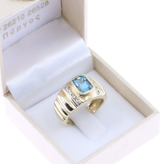 Δαχτυλίδι 14 Κ κίτρινος χρυσός με blue topaz και zircon, 2484.