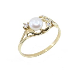 14K yellow gold ring with pearl and zircon, 2493.