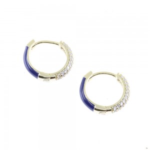 Silver earrings Prince Silvero gold-plated hoop with blue enamel and zircon, 2ZK-SC128-3M.