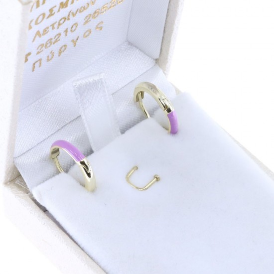 Silver earrings Prince Silvero gold-plated hoop with purple enamel, 2ZK-SC116-3A.