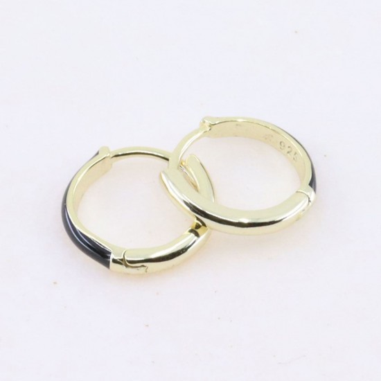 Silver earrings Prince Silvero gold-plated hoop with black enamel, 2ZK-SC116-3B.