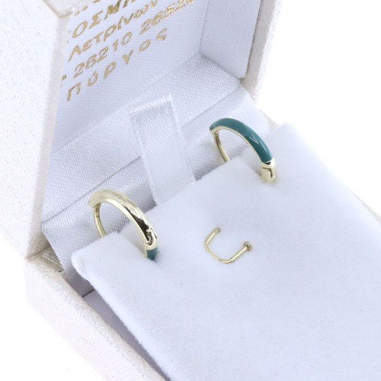 Silver earrings Prince Silvero gold-plated hoop with green enamel, 2ZK-SC116-3E.