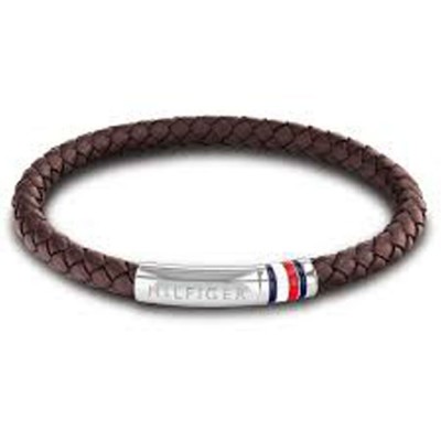 Tommy Hilfiger βραχιόλι καφέ πλεχτό δέρμα με ατσάλι, 2790402.