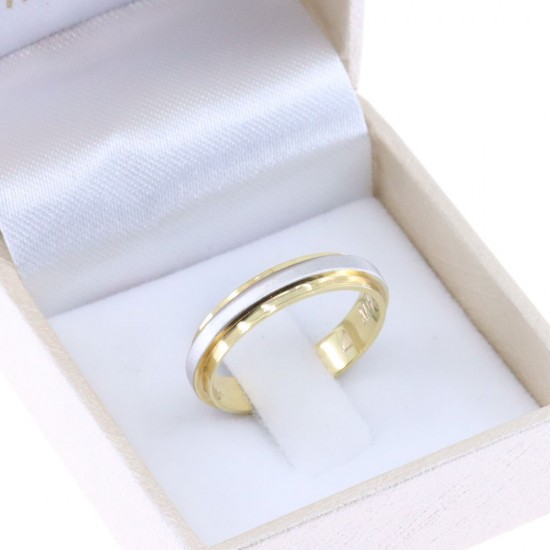 14K white and yellow gold wedding band design ring shiny-matte, 2529.