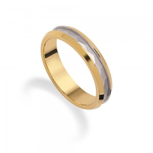 Stergiadis wedding rings 14 K gold two-tone shiny grooved 4.30 mm (22-01), 2704.