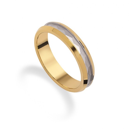 Stergiadis wedding rings 14 K gold two-tone shiny grooved 4.30 mm (22-01), 2704.