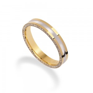 Stergiadis wedding rings 14 K gold two-tone shiny grooved with zircons 3.50 mm (22-06), 2715.