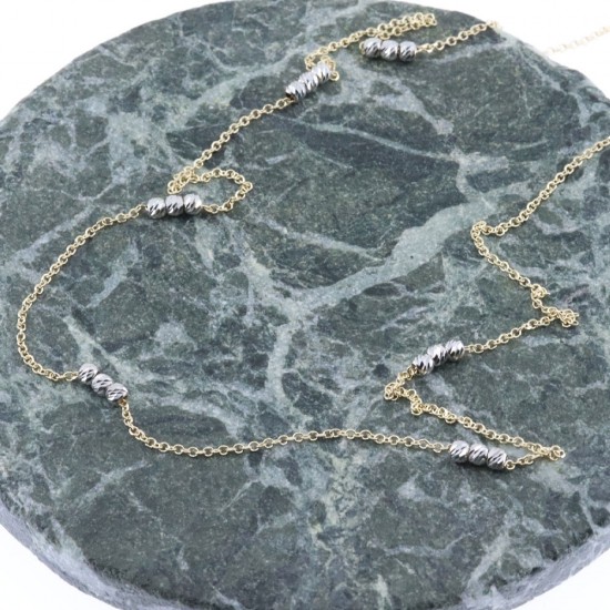 Chain necklace in 14K yellow gold with diamond machined white gold elements, 2535.