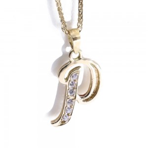 Monogram pendant greek R, 14K yellow gold with zircon, 2554.