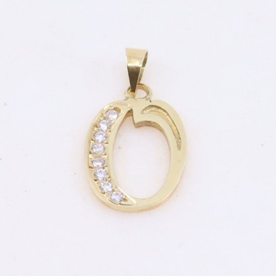 Monogram pendant O, 14K yellow gold with zircon, 2555.