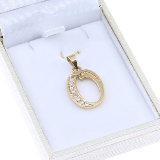 Monogram pendant O, 14K yellow gold with zircon, 2555.