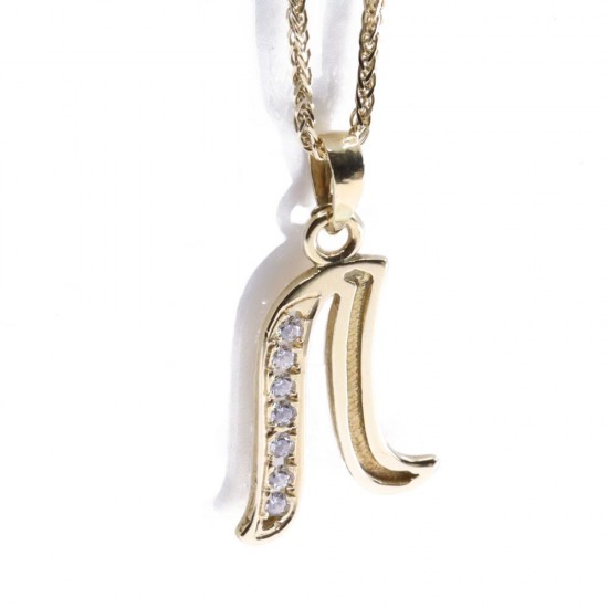 Monogram pendant greek L, 14K yellow gold with zircon, 2557.