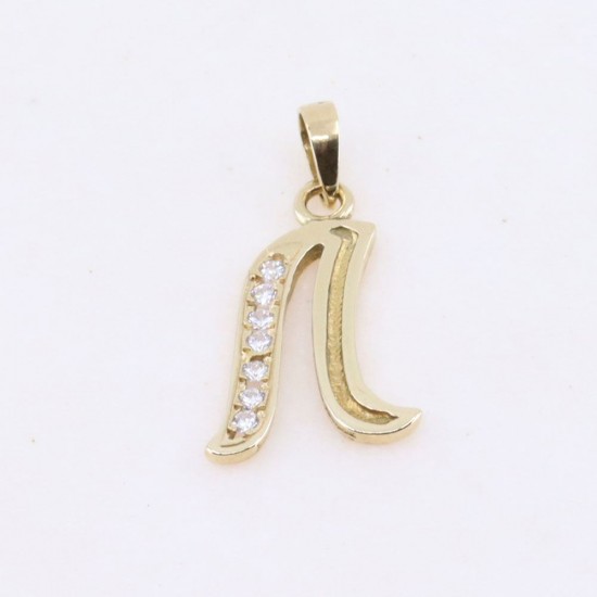 Monogram pendant greek L, 14K yellow gold with zircon, 2557.