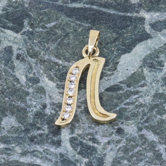 Monogram pendant greek L, 14K yellow gold with zircon, 2557.