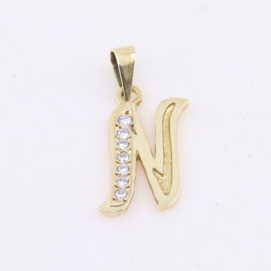 Monogram pendant N, 14K yellow gold with zircon, 2558.