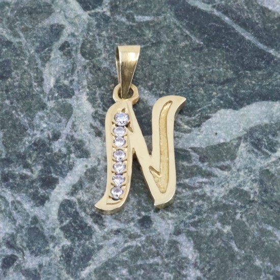 Monogram pendant N, 14K yellow gold with zircon, 2558.