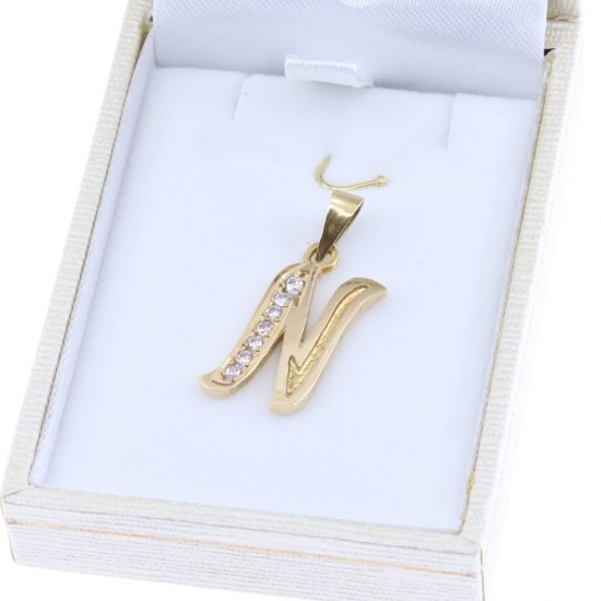 Monogram pendant N, 14K yellow gold with zircon, 2558.