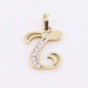 Monogram pendant T, 14K yellow gold with zircon, 2561.