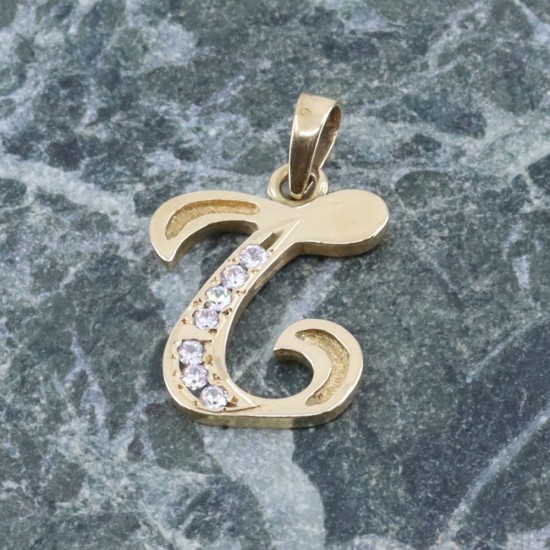 Monogram pendant T, 14K yellow gold with zircon, 2561.