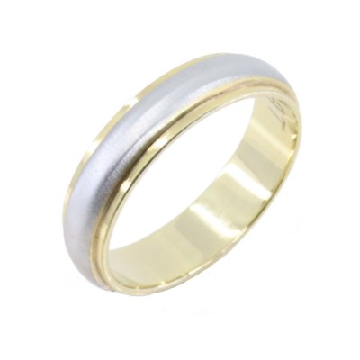 14K white and yellow gold wedding band design ring shiny-matte, 2586.