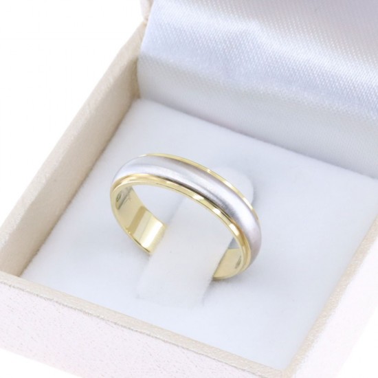 14K white and yellow gold wedding band design ring shiny-matte, 2586.