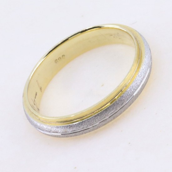 14K white and yellow gold wedding band design ring shiny-matte, 2585.