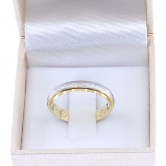 14K white and yellow gold wedding band design ring shiny-matte, 2585.