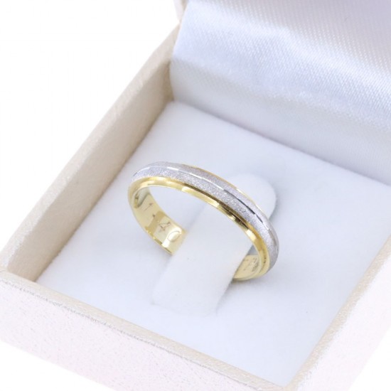 14K white and yellow gold wedding band design ring shiny-matte, 2585.