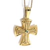 14K yellow gold cross with an emerald in a Byzantine design, 2625.