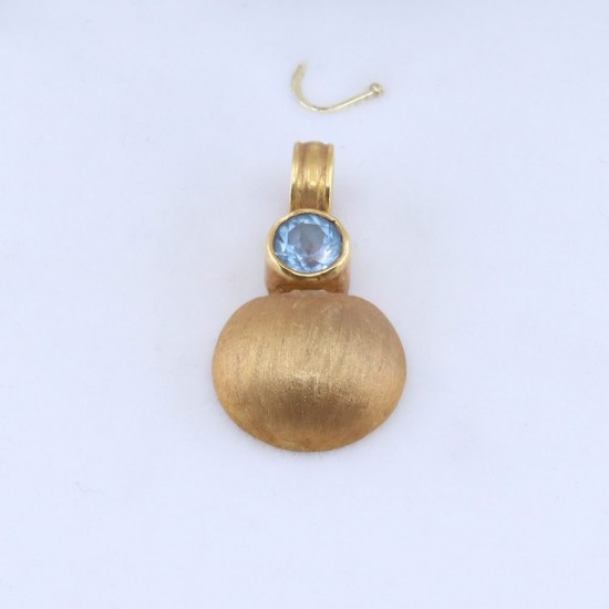 18K matte yellow gold pendant in vintage design with aquamarine, 2646.