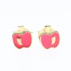 Children's apple earrings, silver gold plated with enamel, 2647.