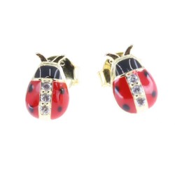 Children's ladybug earrings, silver gold plated with enamel and zircon, 2650.