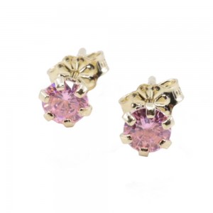 One stone earrings in 14 K gold with pink zircon, 2655.