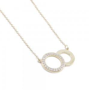 14K yellow gold circle design necklace with zircon, 2661.