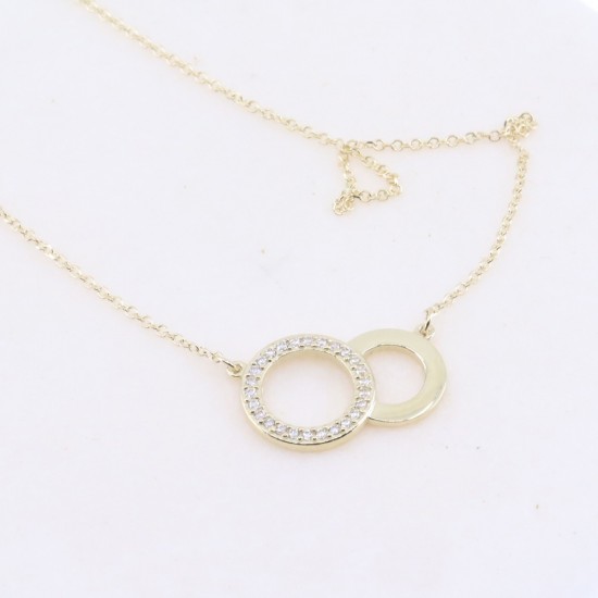 14K yellow gold circle design necklace with zircon, 2661.