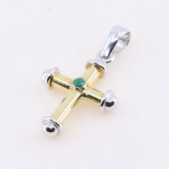 18K white and yellow gold cross with emerald, 2709.